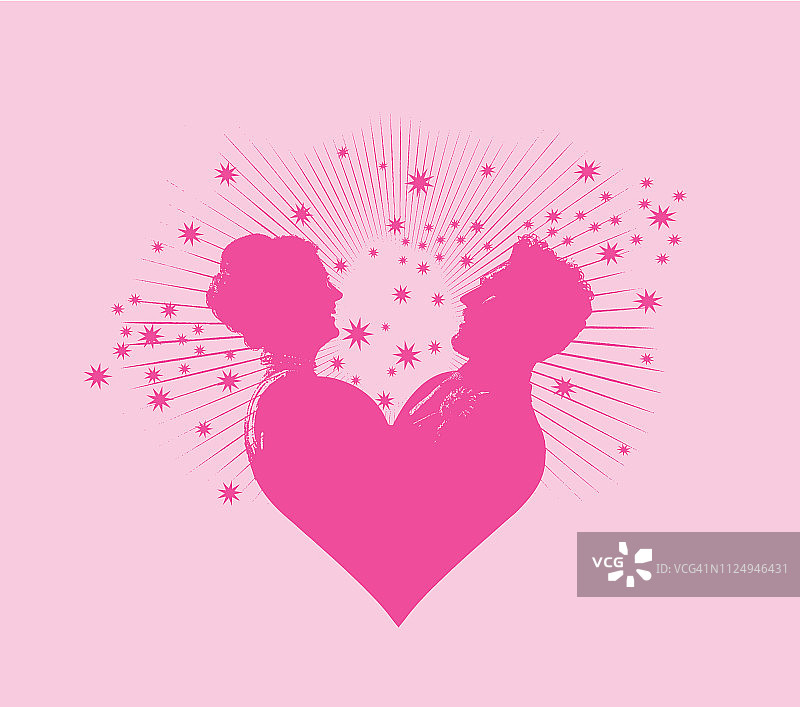 星星和爱心下的新娘和新郎图片素材