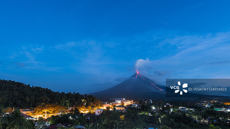 蓝色时刻与马荣火山图片素材