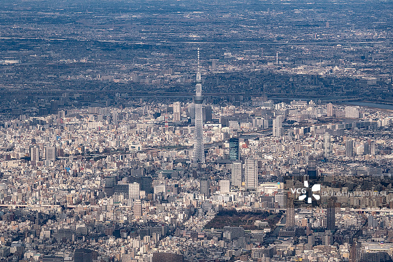 飞机航拍视角下的日本东京晴空塔图片素材