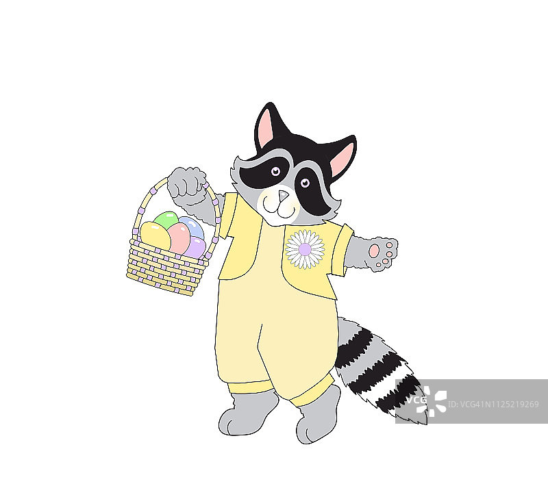 打扮成复活节风格的可爱浣熊插画图片素材