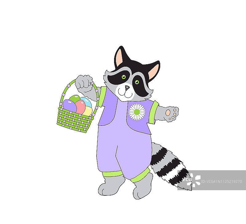 打扮成复活节风格的可爱浣熊插画图片素材