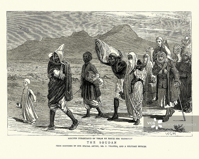 1884年马赫迪战争期间离开苏丹托卡的难民图片素材
