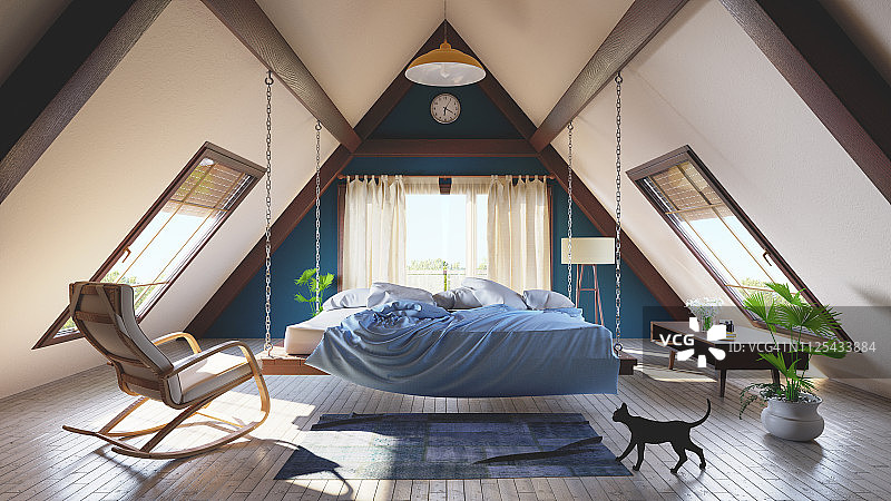 阁楼顶层卧室概念图片素材