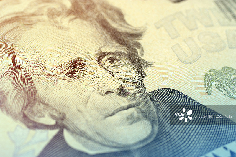 美国纸币上的安德鲁·杰克逊总统头像图片素材