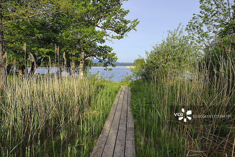 德国上巴伐利亚施塔费尔湖木板路图片素材