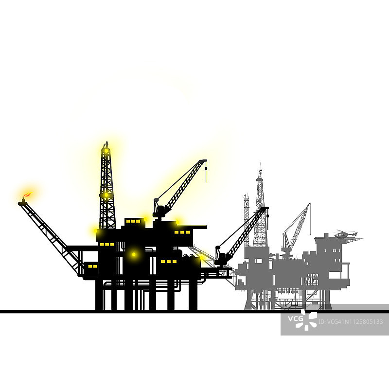 海上石油钻井平台和油轮轮廓插图图片素材