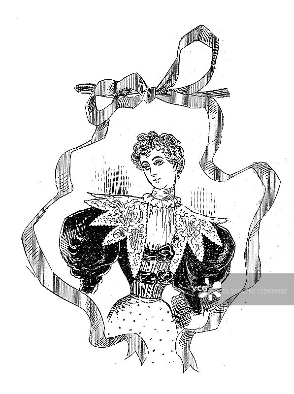 法国时尚杂志古董插画图片素材