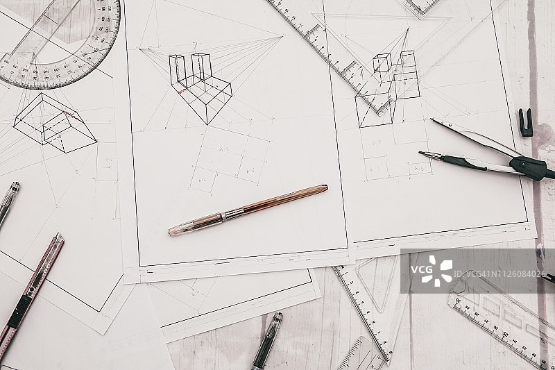 建筑师桌面设计顶视图图片素材