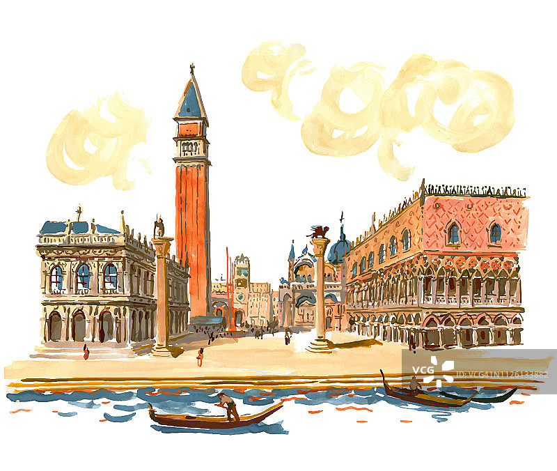 矢量水彩和水粉画：威尼斯图片素材