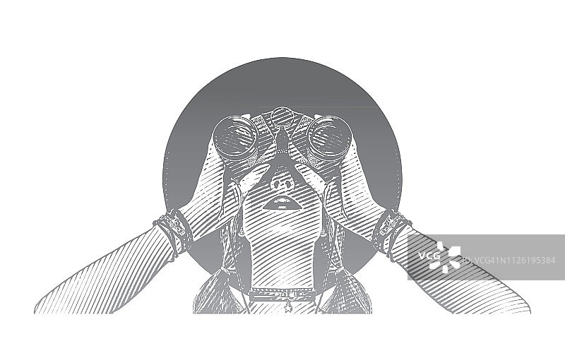 拿着双筒望远镜的年轻潮女图片素材