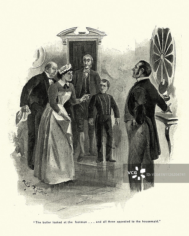 19世纪维多利亚时代男人质问家佣图片素材