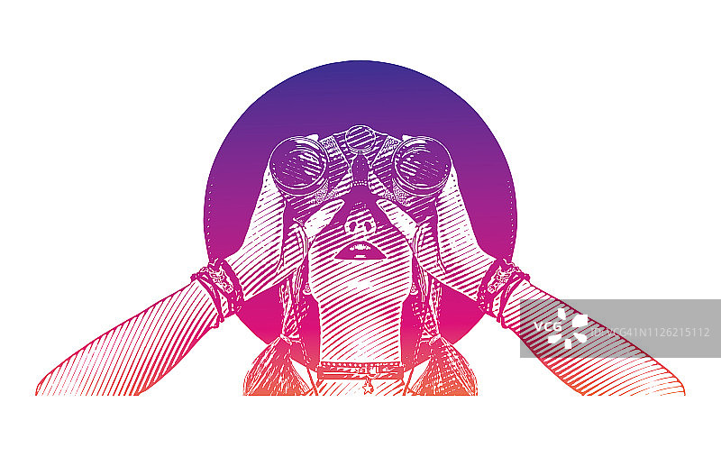 拿着双筒望远镜的年轻潮女图片素材