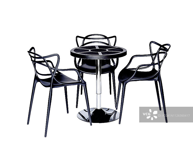 白色背景上的现代椅子和家庭办公室桌子。桌子和现代家具，适用于办公室、咖啡店、美容院、家庭厨房、设计阶段图片素材