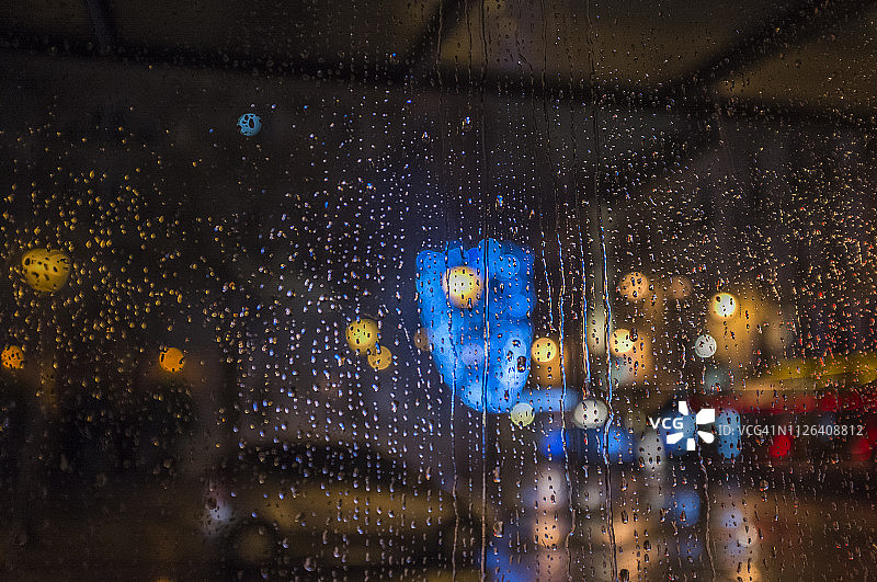 夜晚窗户上的雨滴图片素材