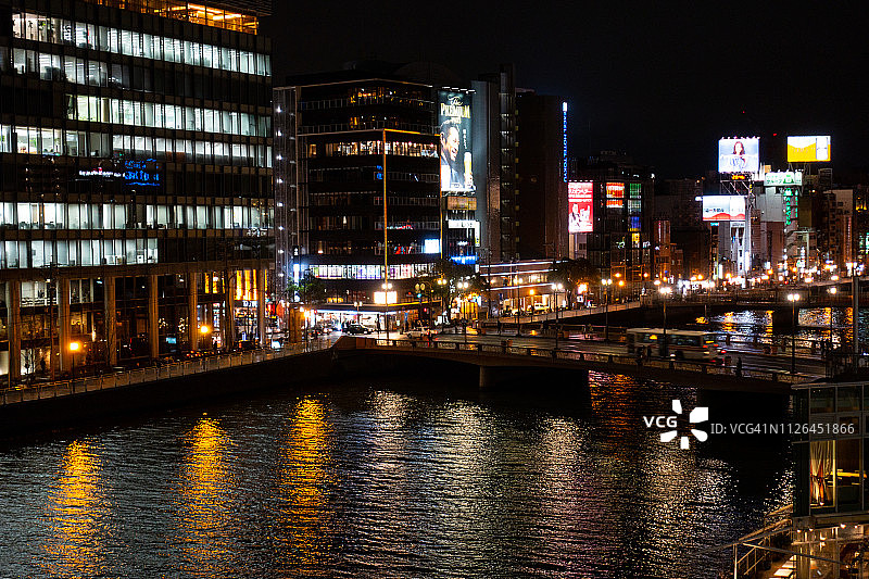 日本福冈市博多区的中洲夜景图片素材