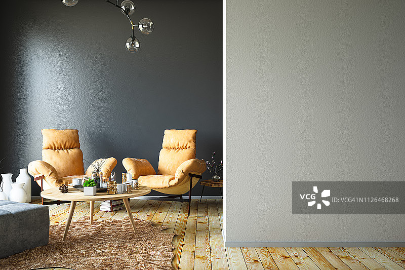 空墙和扶手椅的室内设计图片素材