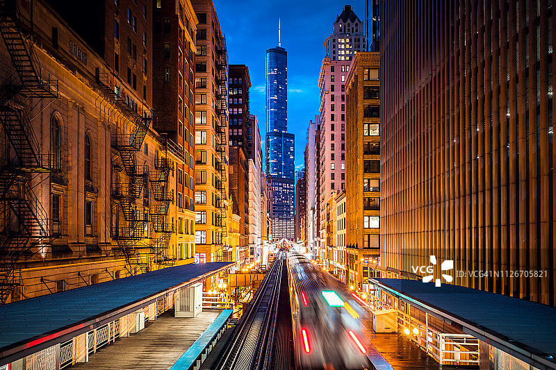 黄昏时分的芝加哥环线景色图片素材