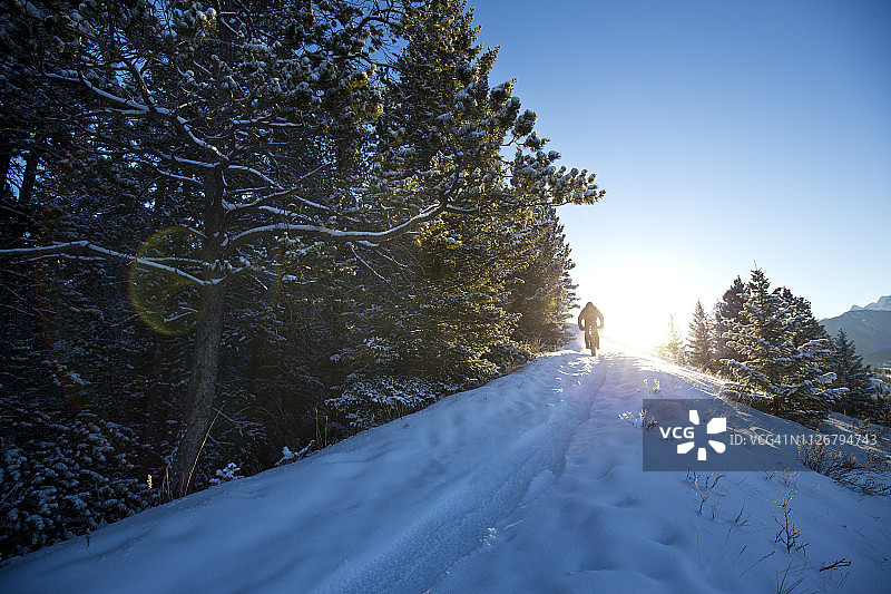 冬季胖胎自行车骑行图片素材