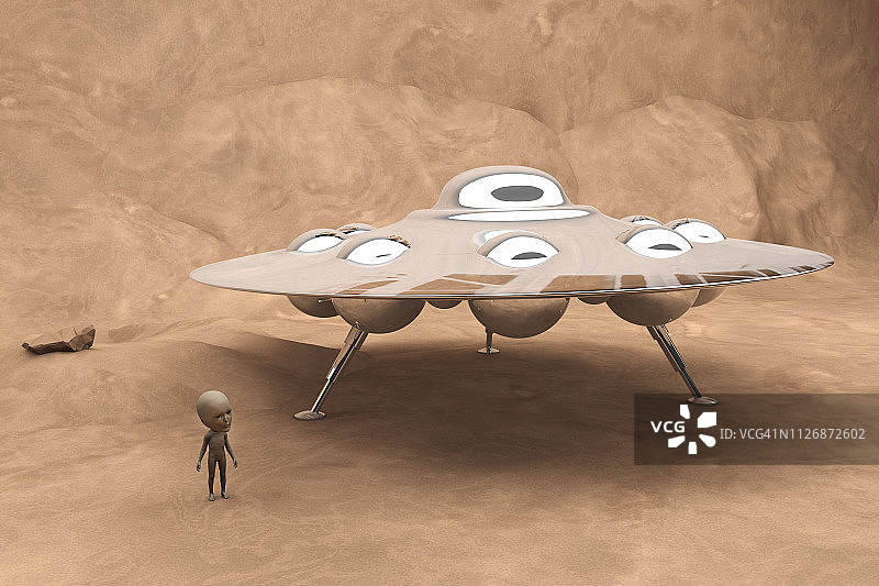 地面上的UFO和外星人图片素材