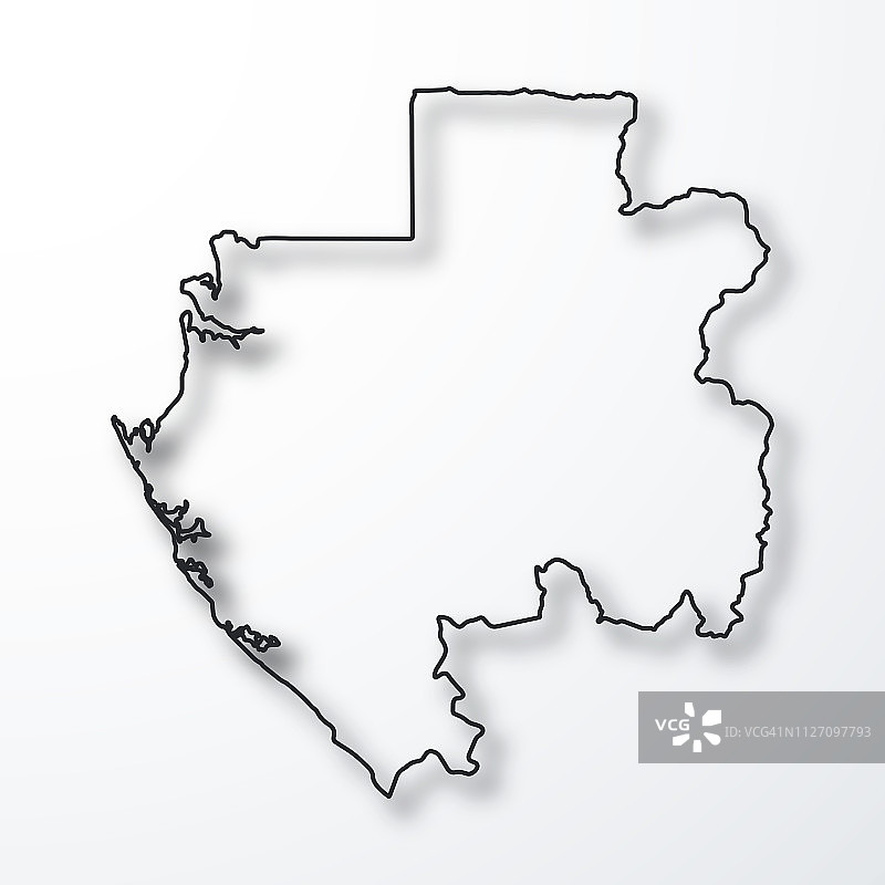 加蓬地图-白色背景上的黑色轮廓和阴影图片素材