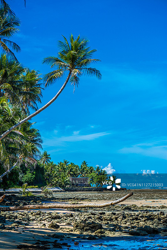 密克罗尼西亚雅浦岛海滩上的男子会所（传统聚会场所）图片素材