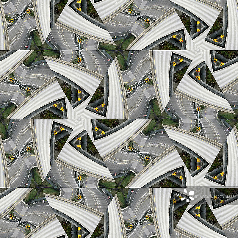 多重高速公路图像组合形成的万花筒图案马赛克图片素材