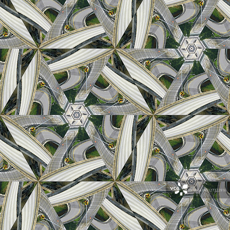 多重高速公路图像组合形成的万花筒图案马赛克图片素材