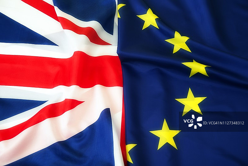 欧盟与英国旗帜：英国脱欧图片素材