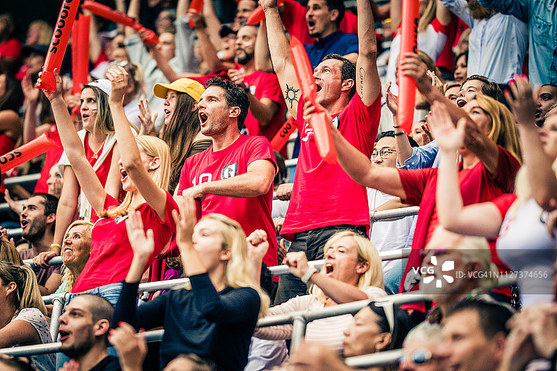 举臂为球队欢呼的人群图片素材