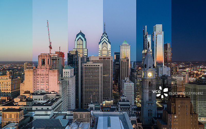 日出时分的费城天际线合成图像图片素材