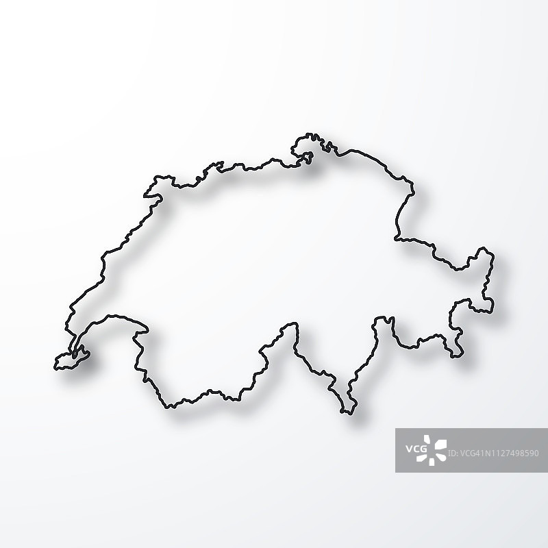 白色背景上的瑞士地图黑色轮廓和阴影图片素材
