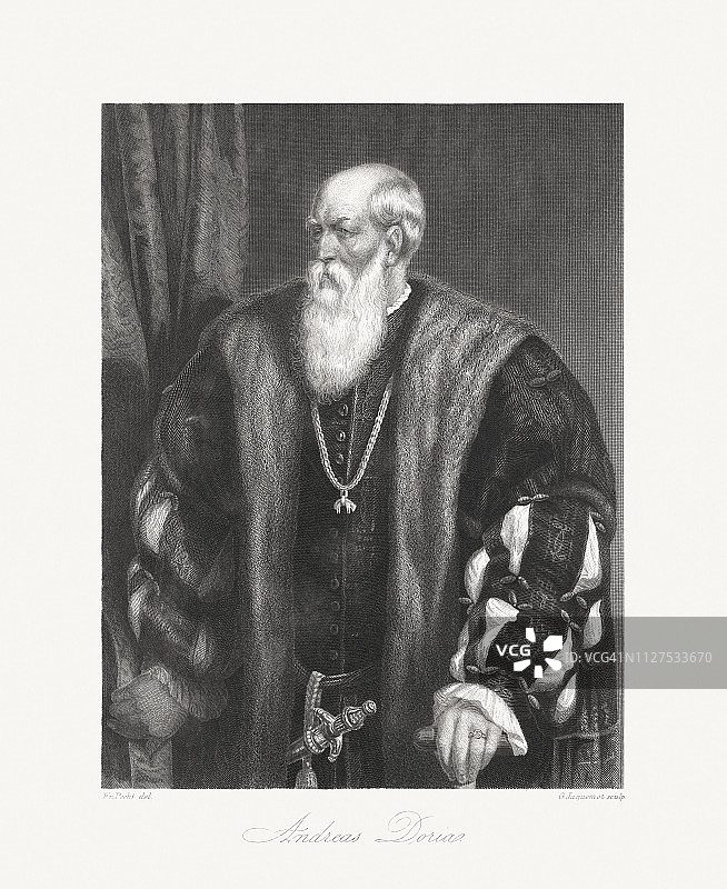 安德里亚·多里亚 (1466-1560)，热那亚海军上将，1859年出版图片素材