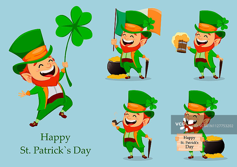 圣帕特里克节卡通人物： leprechaun图片素材