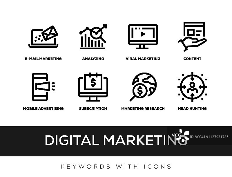 带图标的数字营销关键词图片素材