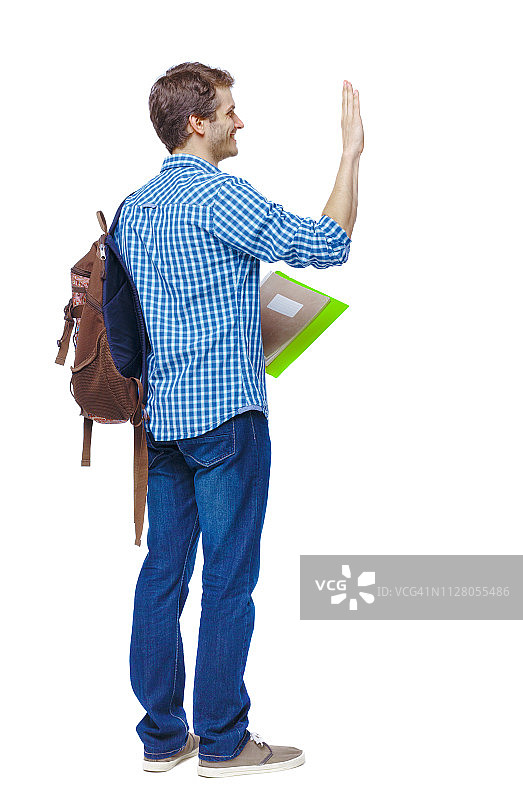 学生挥手打招呼的背影图片素材