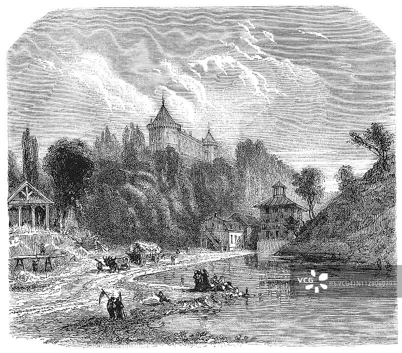 法国约讷省沙斯泰吕的沙斯泰吕城堡 - 19世纪图片素材