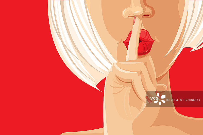 嘘！彩色背景上的美丽女人图片素材