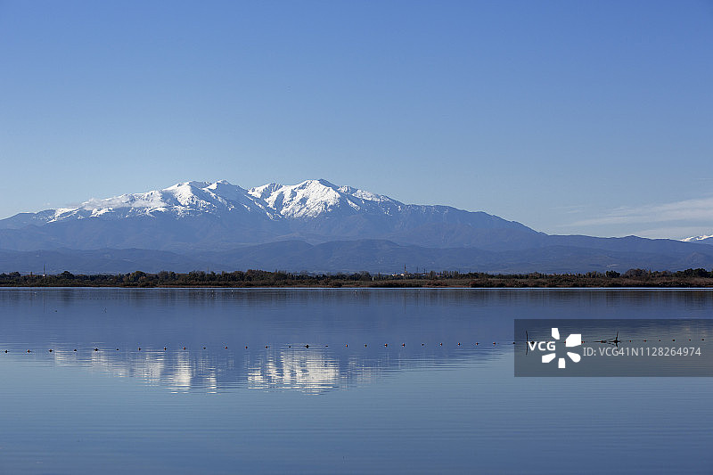 雪山倒影的平静湖面景色图片素材