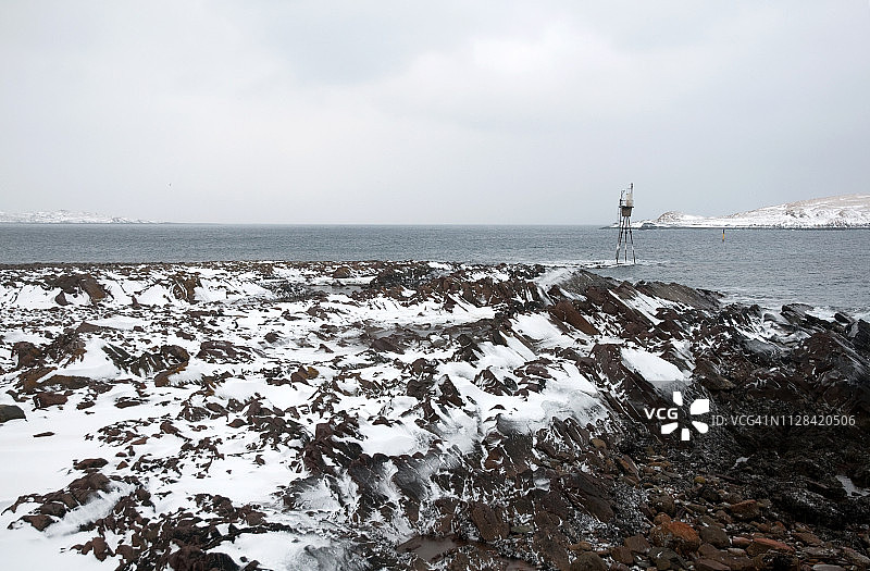 挪威北部瓦尔德港的方位标志图片素材