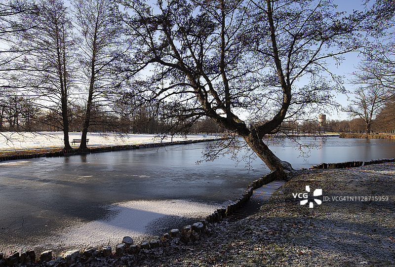 英国花园的池塘图片素材