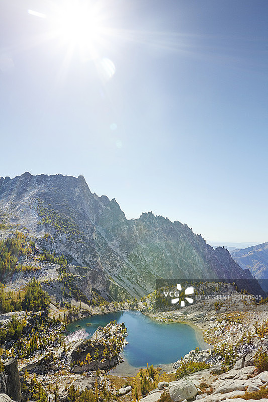 美国华盛顿州莱文沃思的高山湖泊和群山图片素材