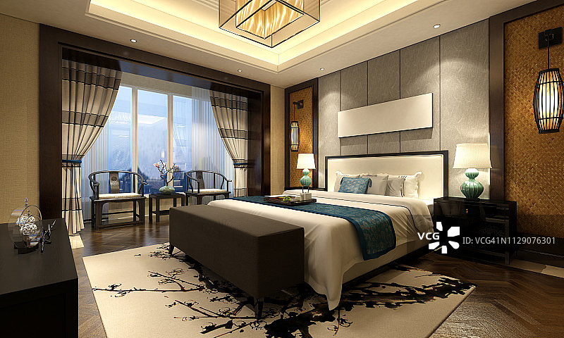 中式卧室内饰图片素材