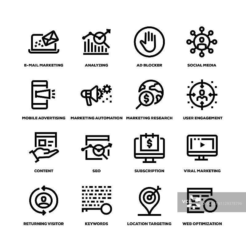 数字营销线性图标图片素材