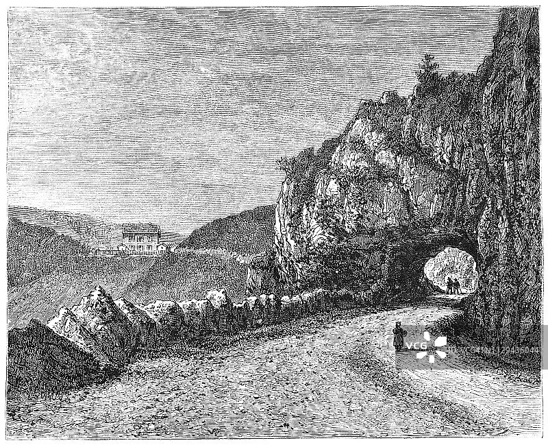 法国孚日山脉的施吕克特山口 - 19世纪图片素材