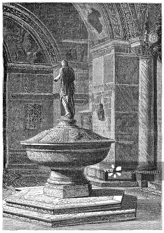 意大利威尼斯圣马可大教堂的洗礼池 - 19世纪图片素材