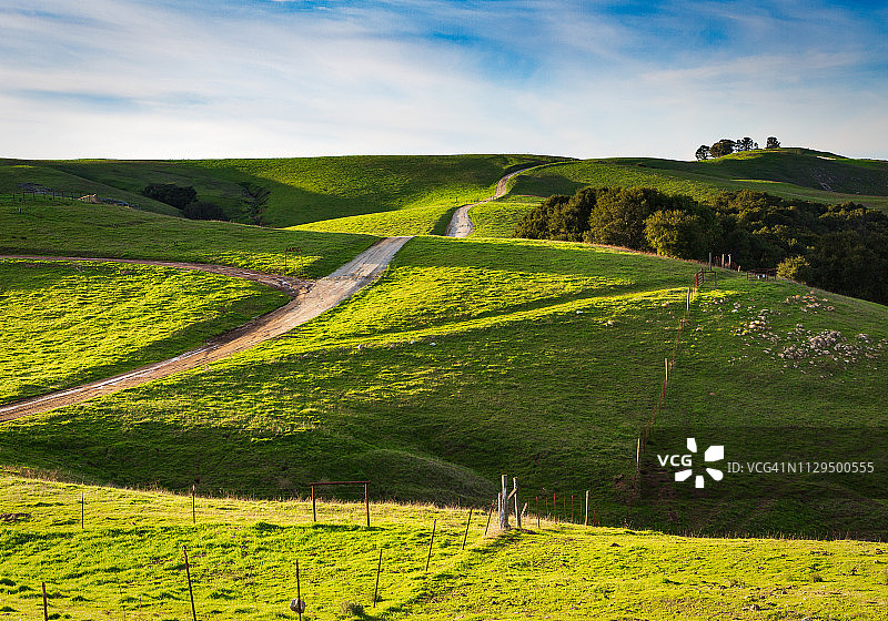 绿色山丘中的乡村公路图片素材
