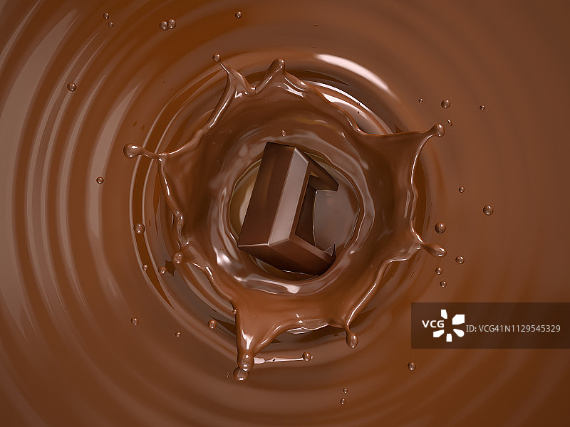 巧克力块溅入液态巧克力插画图片素材