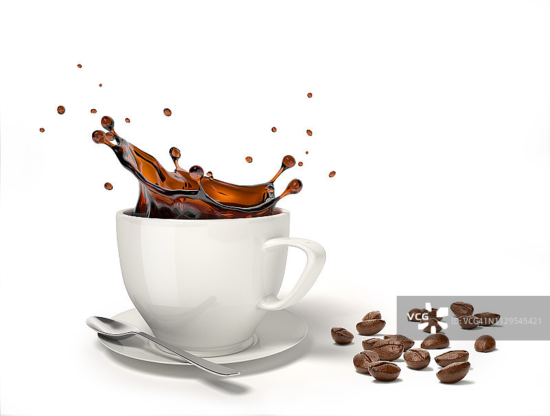 白色杯子里的液体咖啡飞溅插画图片素材