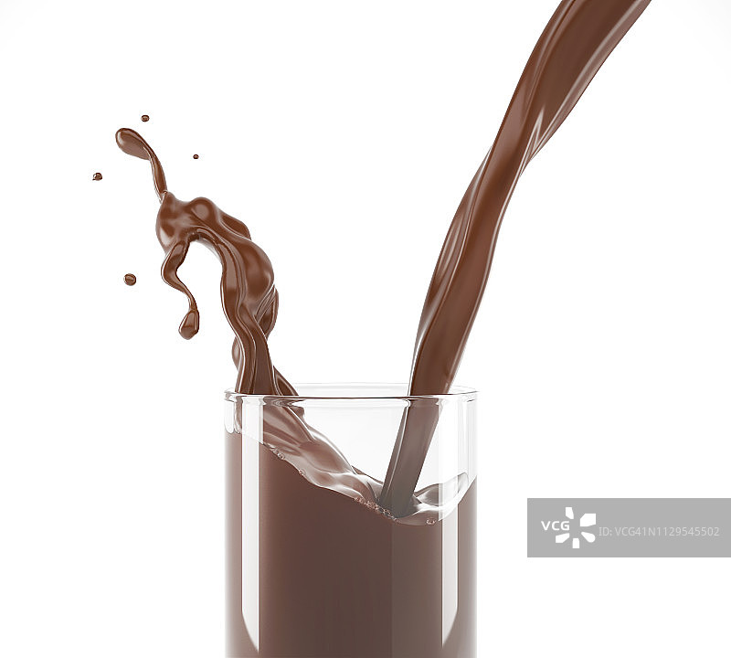 将液态巧克力倒入玻璃杯中，插图图片素材