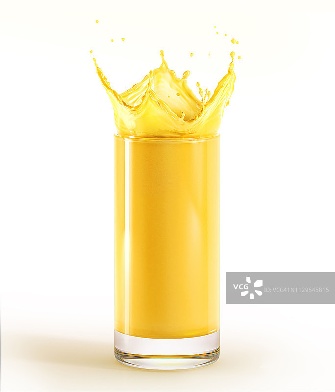 溅出水花的橙汁玻璃杯，插图图片素材